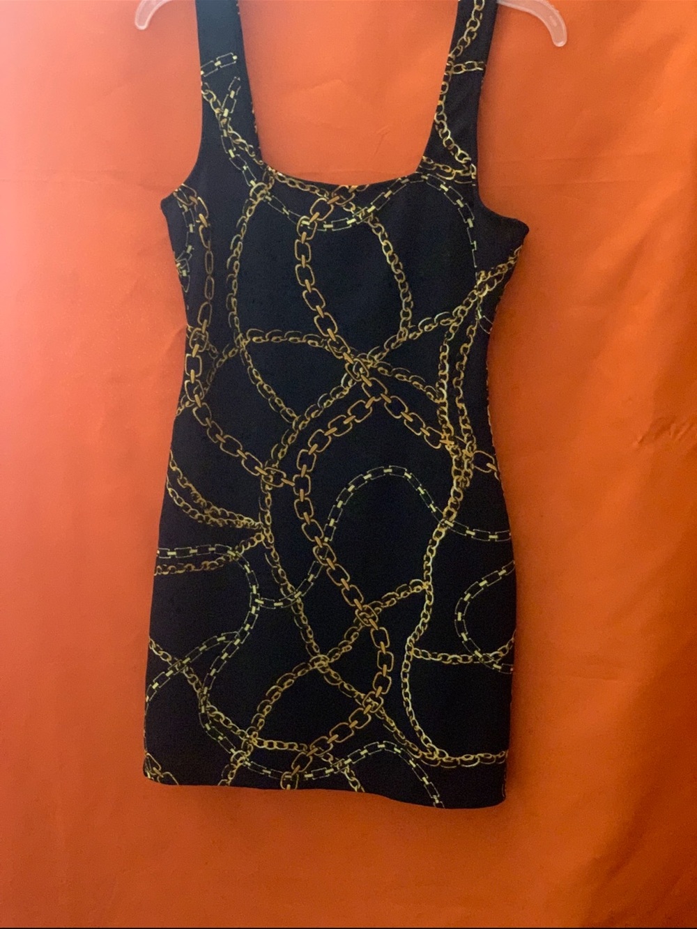 Wild Fable Black Chain-Print Square Neck Mini Dress